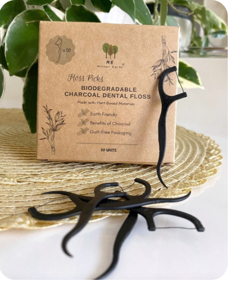 Biodegradable Charcoal Dental Floss Picks