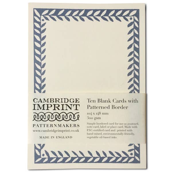 10 Postcards with Patterned Border in Cornflower