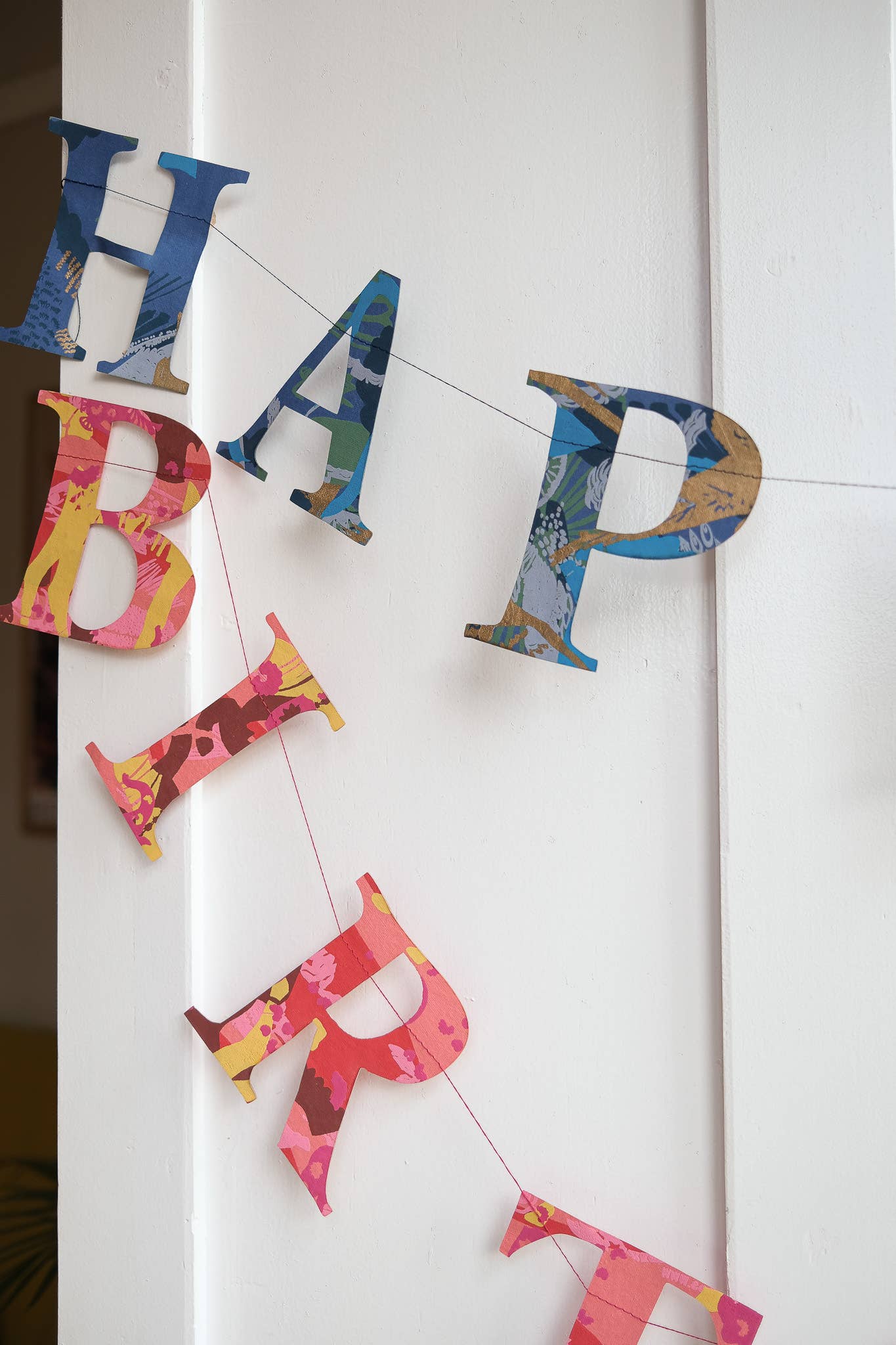 Happy Birthday - Recycled Blue Mix Sewn Garland