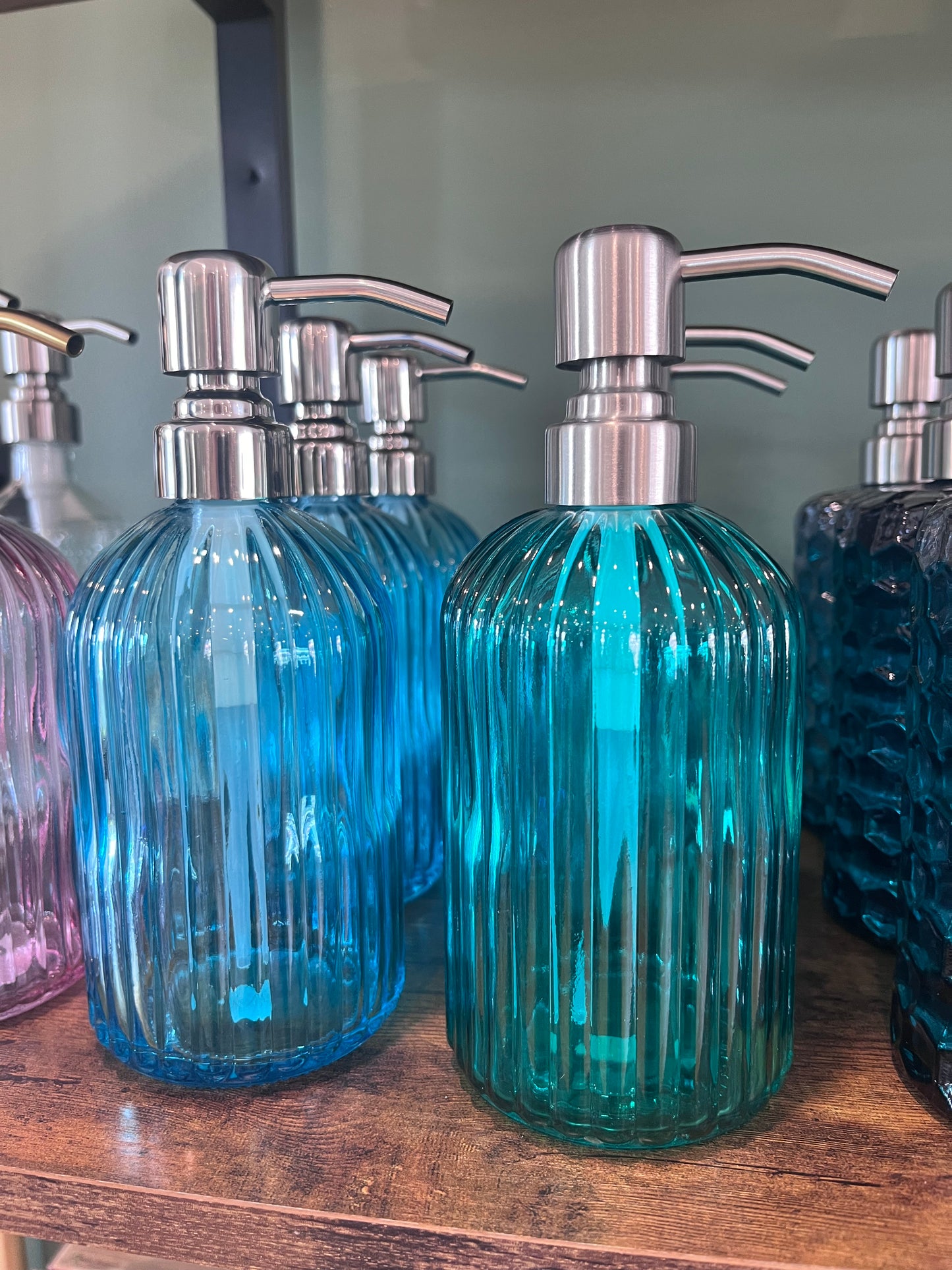 Fluted Glass Soap Bottle, Blue