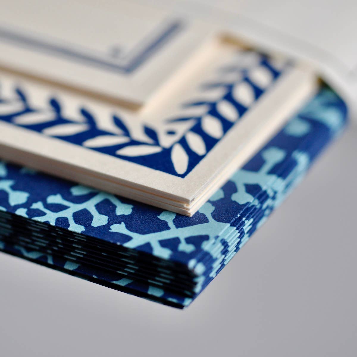 Set of Notecards and Envelopes Seaweed Paisley Cyanotype