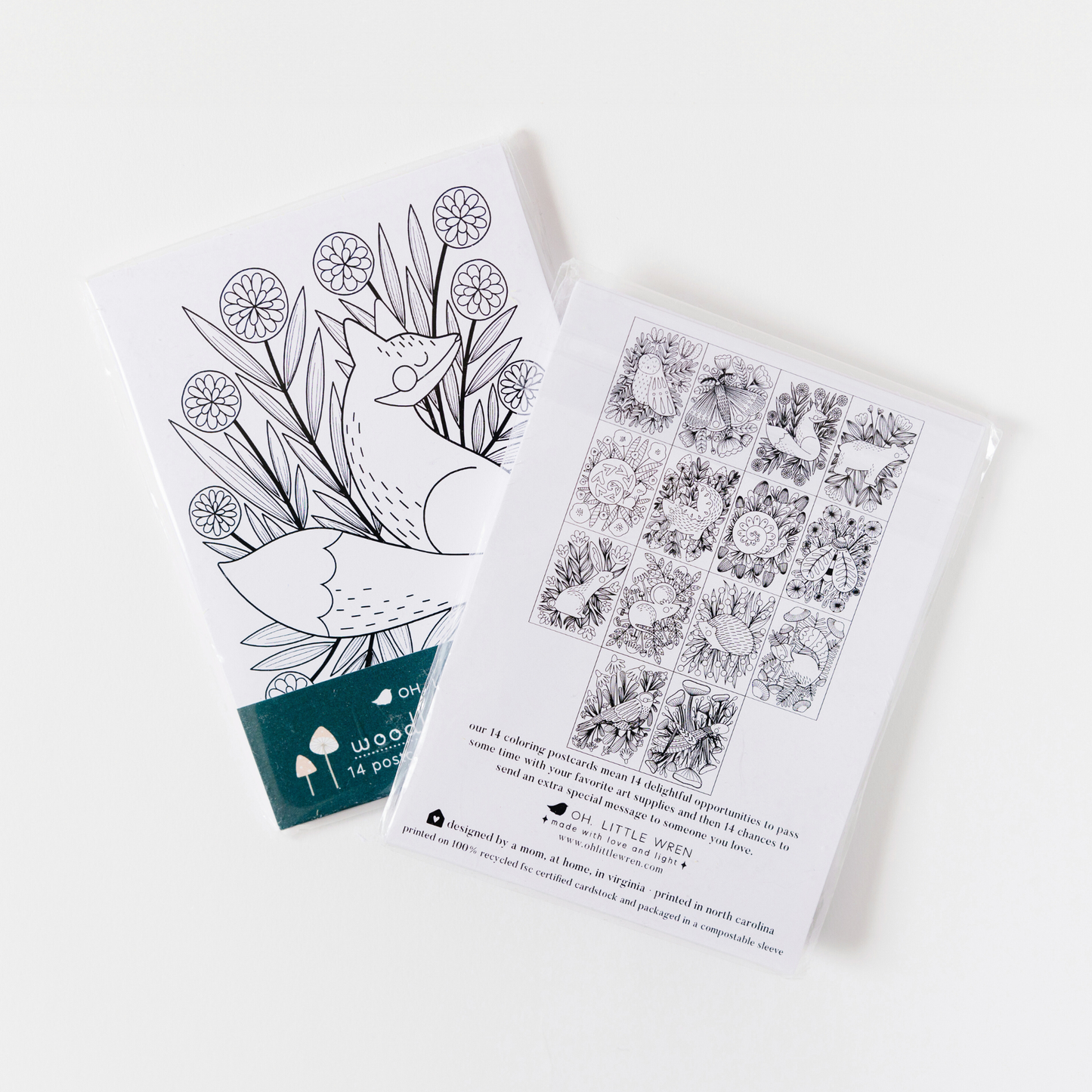 Woodland Coloring Postcards, a Set of 14 to Color and Send